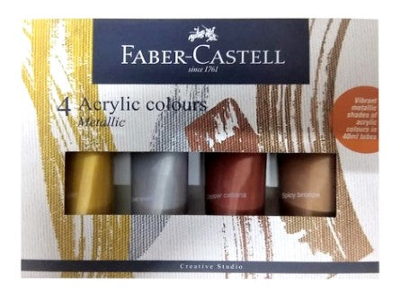 Tubes Acrylic Colour x 40ml - Metallic Pkt x 4