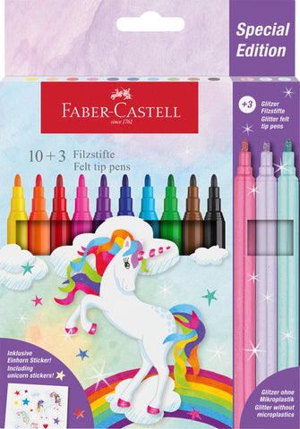 Felt Tip Pens Pkt x 10 + 3 + stickers - Unicorn