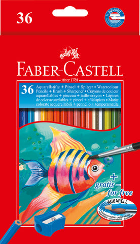 Water Soluble Colouring Pencils Plus Brush - Pkt x 36 Assorted Colours