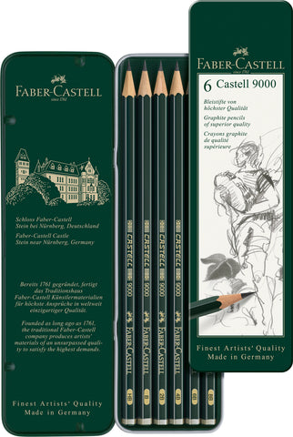 Castell 9000 Tin x 6 - Art Set Assorted Grades