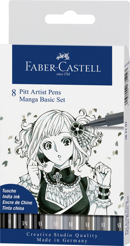 Pitt Artist Pens Manga Wallet x 8 - Basic Set