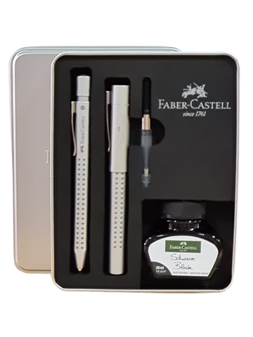 Set Grip Edition Fountain Pen M/Pencil/Converter/Ink - Silver