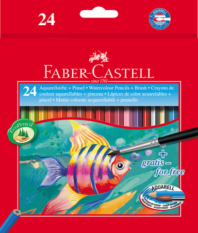 Water Soluble Colouring Pencils Plus Brush - Pkt x 24 Assorted Colours