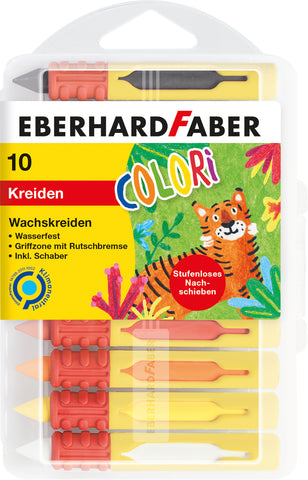 Assorted Wax Crayons - Plastic Case x 10 Grip Zone