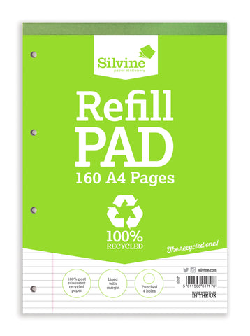 A4 Refill Pad 100% Recycled Consumer Waste - 160pg/ Ruled