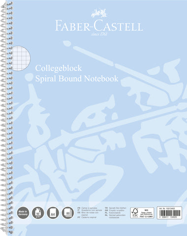 Notebook Spiral A4 - PP Sky Blue Cover/80 sheets/90gsm/4 hole/Squared/Perforated