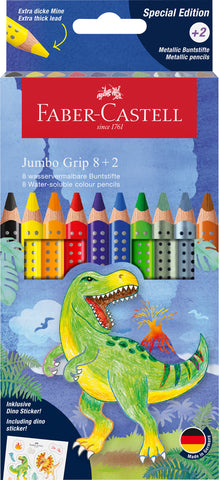 JUMBO Colouring Pencils Grip Dino - Pkt x 8+2 Assorted Colours