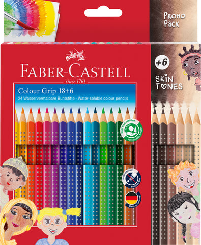 Colouring Pencils Grip Skin Tones - Pkt x 18+6 Assorted Colours