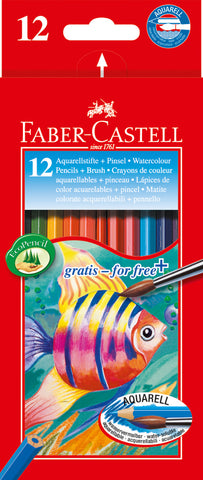 Water Soluble Colouring Pencils Plus Brush - Pkt x 12 Asstd Cols