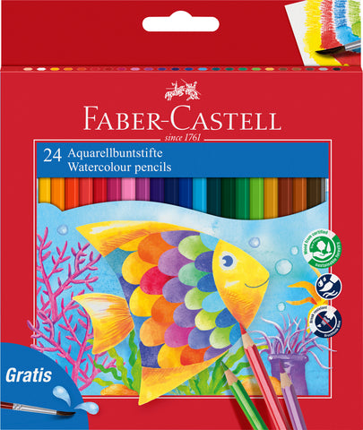 Faber-Castell Water Soluble Colouring Pencils Plus Brush - Pkt x 24 Assorted Colours