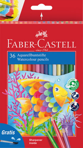 Water Soluble Colouring Pencils Plus Brush - Pkt x 36 Asstd Cols