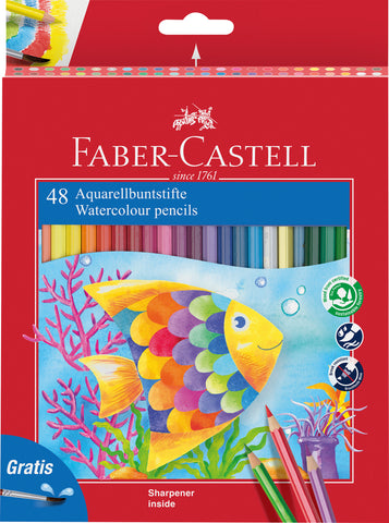Water  Soluble Colouring Pencils Plus Brush - Pkt x 48 Assorted Colours