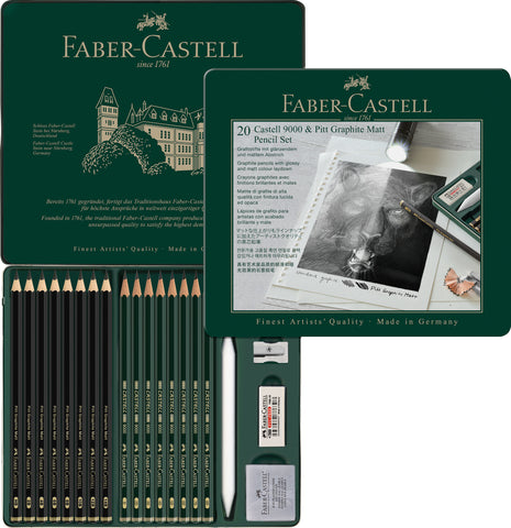 Castell 9000 and Pitt Graphite set MATT - Tin x 20 pieces