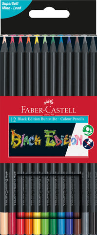Black Edition Colouring Pencils Triangular - Black wood/Supersoft lead Packet x 12 Assorted Colours