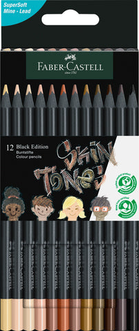 Black Edition SKIN TONES Colouring Pencils Triangular - Black wood/Supersoft lead Packet x 12