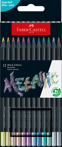 Black Edition METALLIC Colouring Pencils Triangular - Black wood/Supersoft lead Packet x 12