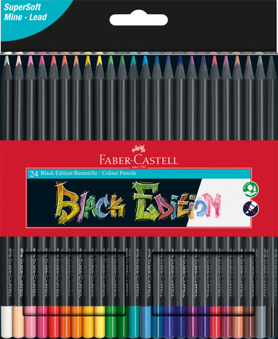 Black Edition Colouring Pencils Triangular - Black wood/Supersoft lead Packet x 24 Assorted Colours