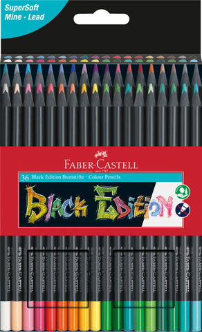 Black Edition Colouring Pencils Triangular - Black wood/Supersoft lead Packet x 36 Assorted Colours