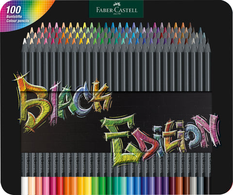Black Edition Colouring Pencils Triangular - Black wood/Supersoft lead Tin x 100 Assorted Colours