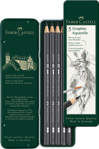 Graphite Aquarelle/Water Soluble Pencil - Tin x 5 Assorted Grades