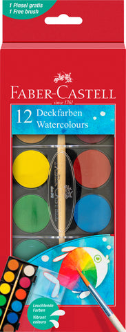 Watercolour Paintbox - Plastic Box x 12 Large Tabs