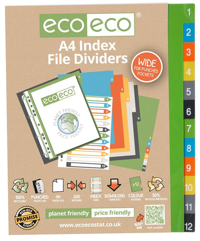 Eco-friendly Dividers A4 Wide/200 microns - Set x 12 Numbers