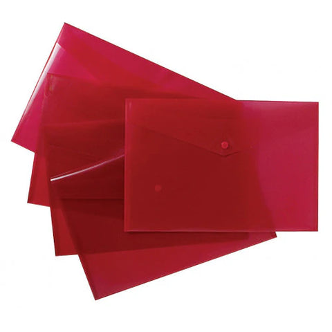 - A4 Plastic Envelope File With Button - Red