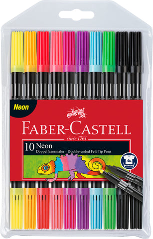 Felt Tip Double-Ended Pens -Neon Colours Wallet X 10