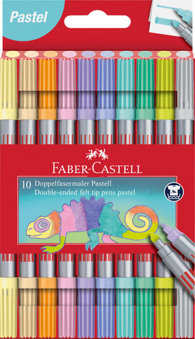 Felt Tip Double-Ended Pens - Wallet X 10/Pastel Colours