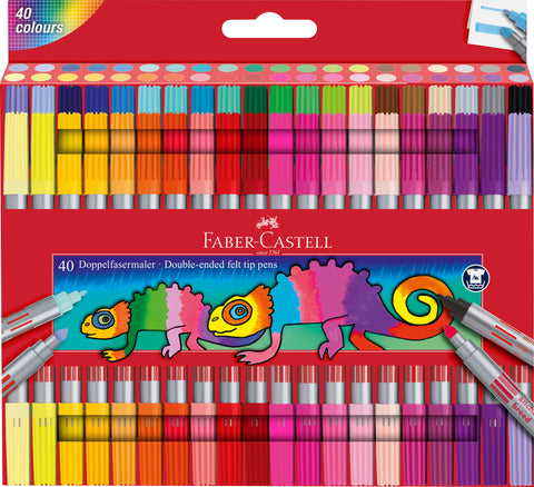Felt Tip Double-Ended Pens - Wallet X 40/Assorted Colours