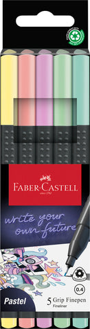 Finepen Grip - Wallet x 5 Pastel Assorted Colours