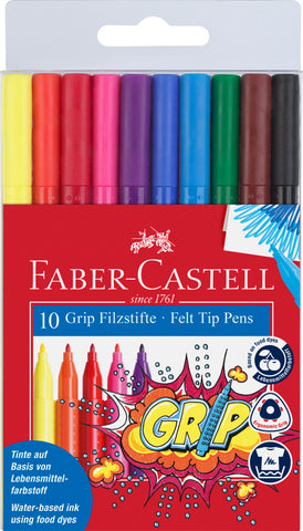 Fibre Tip Grip Colour Markers - Wallet x 10 Asstd Cols
