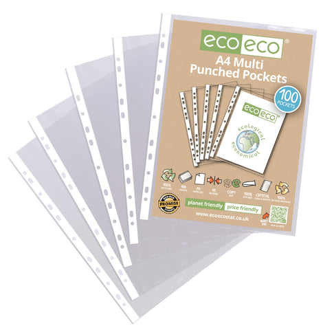 Eco-friendly A4 Multi Punched Pockets - Standard/Pkt x 100 Sleeves