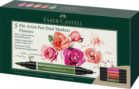 Pitt Artist Pen Dual Marker Wallet x 5 Flowers