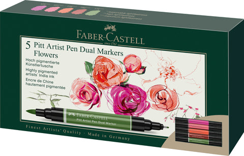 Pitt Artist Pen Dual Marker India ink - Carton Wallet x 5 Flowers