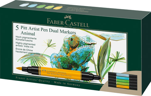 Pitt Artist Pen Dual Marker Wallet x 5 Animal