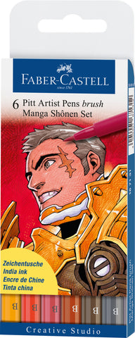Pitt Artist Pens Wallet x 6 - Manga Set/Shonen