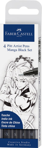 Pitt Artist Pens Wallet x 4 - Manga Set/Black