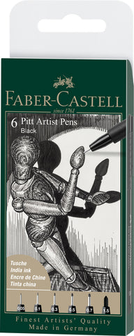 Pitt Artist Pens - Wallet x 6/Black Assorted Tips (Version 2022)