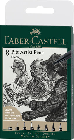 Pitt Artist Pens - Wallet X 8/Black Assorted Tips (Version 2022)