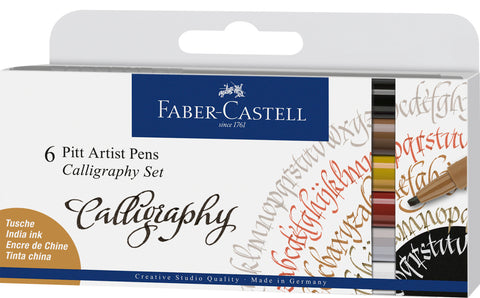 Pitt Artist Pens - Wallet x 6 Calligraphy Pens/Assorted Colours