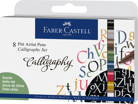 Pitt Artist Pens - Wallet x 8 Calligraphy Pens/Assorted Colours