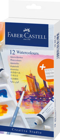 Water Colour Tubes Starter Set - 12 Assorted Colours x 9ml Plus palette
