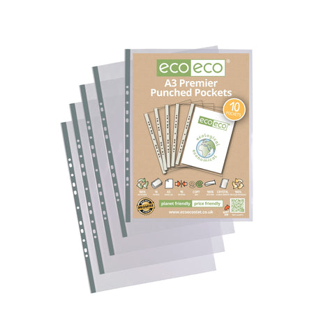 Eco-friendly Multi Punched Pockets - Premier/Bag x 10 sleeves A3 Clear