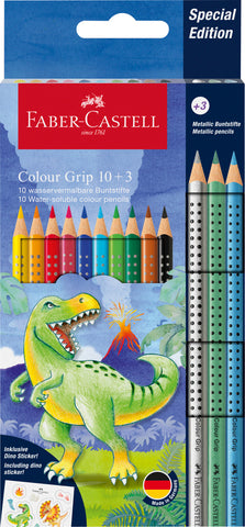 Dinosaurus Grip Colour Pencils - Pkt x 10 colours  + 3 Metallic + Stickers