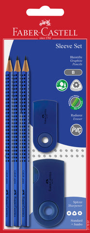 Grip 2001 Sleeve Set - 3 Pencils/Eraser/Sharpener -Blue Blister Card