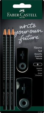 Grip 2001 Sleeve Set - 3 Pencils/Eraser/Sharpener -Black Blister Card