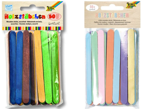 Wooden Sticks - Pkt x 50pcs/Asstd Cols