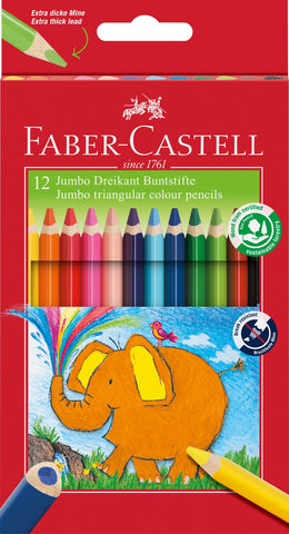 - Faber-Castell Colouring Pencils Triangular JUMBO - Pkt x 12 Assorted Colours