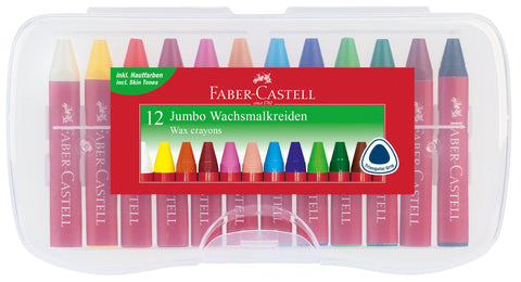 Faber-Castell Wax Crayons JUMBO - Plastic Box x 12 with scraper